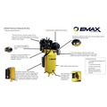 New Year New Savings! Save $25 off $150 | EMAX ESP10V080V1 10 HP 80 Gallon 2-Stage Single Phase Industrial V4 Pressure Lubricated Solid Cast Iron Pump 38 CFM at 100 PSI SILENT Air Compressor image number 11
