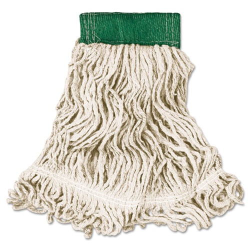 Mops | Rubbermaid Commercial FGD25206WH00 Super Stitch Cotton/Synthetic Looped-End Wet Mop Head - Medium, Green/White (6/Carton) image number 0