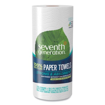 Seventh Generation 100% Recycled 11 in. x 5.4 in. 2-Ply Paper Kitchen Towel Rolls - White (156 Sheets/Roll, 24 Rolls/Carton)