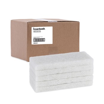 Boardwalk 8440BWK 4.63 in. x 10 in. Light-Duty Scouring Pad - White (20/Carton)