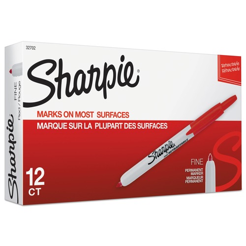 Permanent Markers | Sharpie 32702 Fine Bullet Tip Retractable Permanent Marker - Red (1-Dozen) image number 0