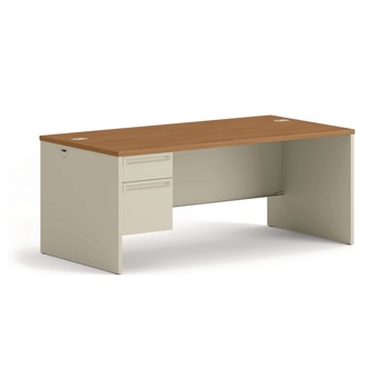 HON 72 in. x 36 in. x 29.5 in. 38000 Series Left Pedestal Desk - Harvest/Putty