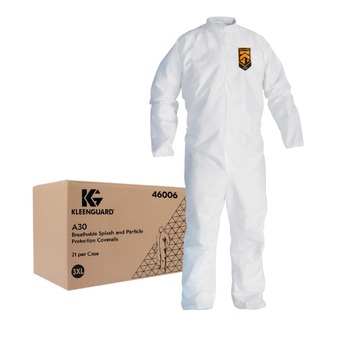 Ansell A30 Breathable Splash and Particle Protection Coveralls - Triple Extra Large, White (21/Carton)