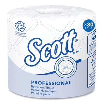 TOILET PAPER | Scott 13217 Essential 100% Recycled Fiber SRB Septic Safe 2-Ply Bathroom Tissue - White (80 Rolls/Carton, 506 Sheets/Roll)