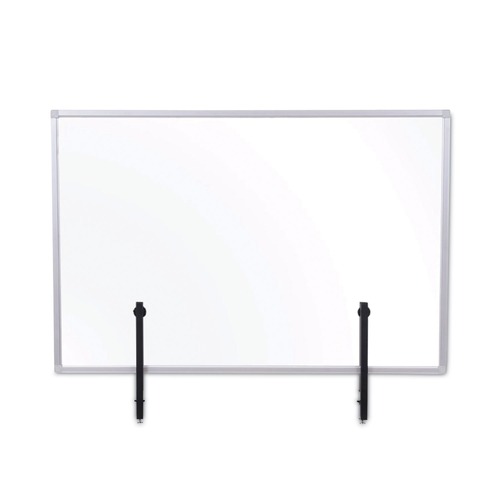 Office Jansan | MasterVision GL34019101 Protector Series 40.9 in. x 0.16 in. x 27.6 in. Glass Aluminum Desktop Divider - Clear (1/Carton) image number 0