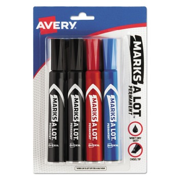 Avery Broad Chisel Tip Regular Desk-Style MARKS A LOT Permanent Marker - Assorted Colors (4/Set)