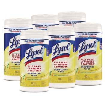 LYSOL Brand 1 Ply 7 in. x 7.25 in. Lemon and Lime Blossom Disinfecting Wipes - White (6/Carton)