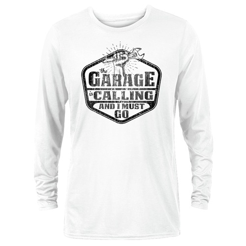 Shirts | Buzz Saw PR104048L "The Garage is Calling and I Must Go" Long-Sleeve Ringspun Cotton Tee Shirt - Large, White image number 0