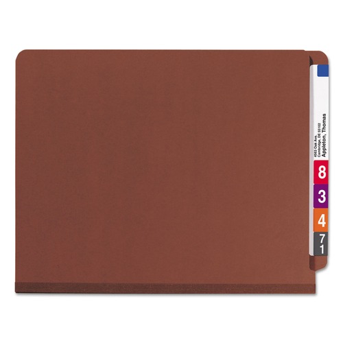 Office Jansan | Smead 26860 6 SafeSHIELD Fasteners 2 in. Expansion 2 Dividers Letter Size End Tab Pressboard Classification Folders - Red (10/Box) image number 0