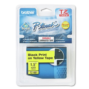 Brother P-Touch 1.4 in. x 26.2 ft. TZe Standard Adhesive Laminated Labeling Tape - Black on Yellow