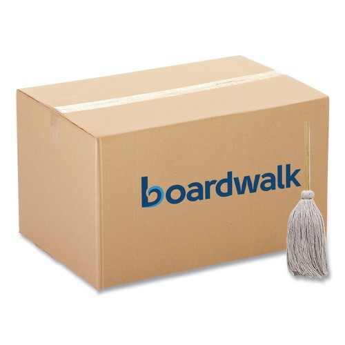 Mops | Boardwalk BWKCD50032S 50 in. Wood Handle #32 Cotton Head Deck Mop - White (6/Carton) image number 0