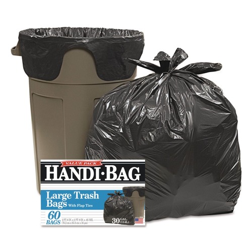Just Launched | Handi-Bag HAB 6FT60 30 in. x 33 in. .65 mil, 30 Gallon Super Value Pack Trash Bags - Black (60-Piece/Box) image number 0