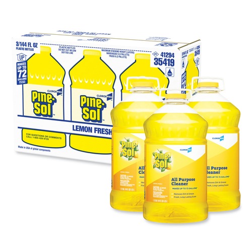 All-Purpose Cleaners | Pine-Sol 35419 144 oz. All-Purpose Cleaner - Lemon Fresh (3/Carton) image number 0