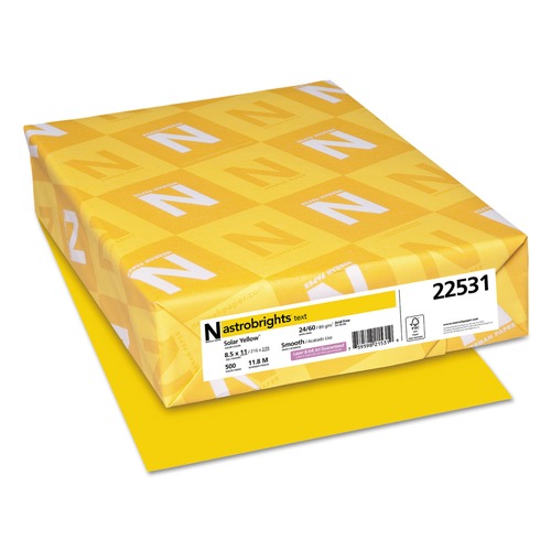 Office Jansan | Astrobrights 22531 8.5 in. x 11 in. 24 lbs. Bond Weight Color Paper - Solar Yellow (500/Ream) image number 0