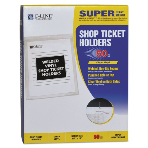 Office Jansan | C-Line 80911 8-1/2 in. x 11 in. Top Load Vinyl Shop Ticket Holders - Clear Front (50/Box) image number 0