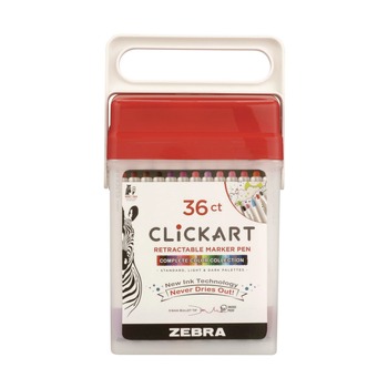 Zebra ClickArt Fine 0.6 millimeter Retractable Porous Point Pen - Assorted Ink/White Barrel (36/Pack)