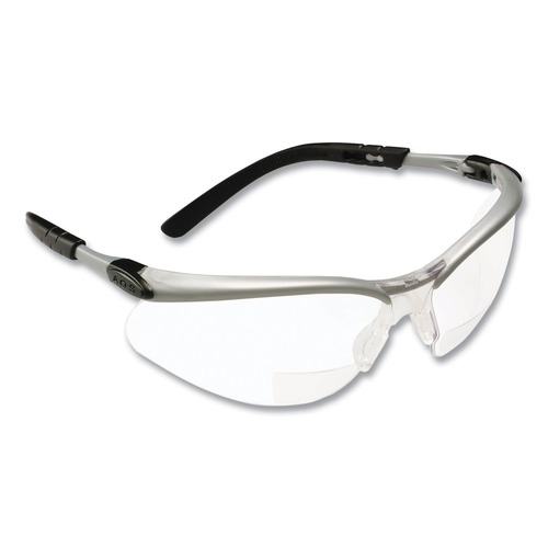 Safety Glasses | 3M 11375-00000-20 BX Molded-In 2.0plus Diopter Strength Safety Glasses - Silver/Black Frame, Clear Lens image number 0