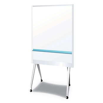 PLUS 38.3 in. x 70.8 in. Aluminum Frame Mobile Partition Board - White Surface/Light Gray Frame