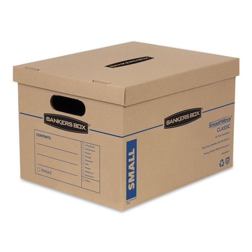 Bankers Box 7714209 15 in. x 12 in. x 10 in. SmoothMove Classic Moving/Storage Boxes - Small,Brown Kraft/Blue (15/Carton) image number 0