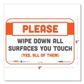 Floor Signs | Tabbies 29163 BeSafe 9 in. x 6 in. Please Wipe Down All Surfaces You Touch Messaging Repositionable Wall/Door Signs - White (30/Carton) image number 1