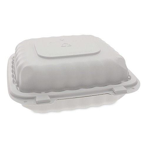 Food Trays, Containers, and Lids | Pactiv Corp. YCN808010000 8 in. x 8 in. x 3.5 in. 32 oz MFPP Hinged Lid Container - White (200/Carton) image number 0