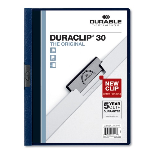  | Durable 220328 DuraClip 30 Sheet Capacity Letter Size Vinyl Report Cover - Navy/Clear (25/Box) image number 0