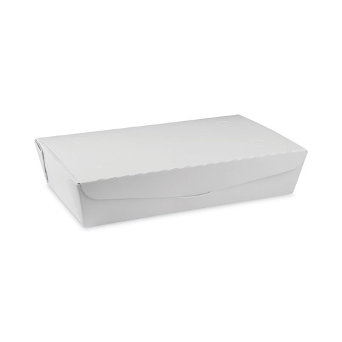 Food Service | Pactiv Corp. NOB02W EarthChoice OneBox 9 in. x 4.85 in. x 2 in. 55 oz. Paper Box - White (100/Carton) image number 0