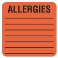  | Tabbies 40560 2 in. x 2 in. "ALLERGIES" Allergy Warning Labels - Fluorescent Red (1-Roll) image number 0