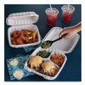 Food Trays, Containers, and Lids | Pactiv Corp. YCN809030000 3-Compartment 9 x 9 x 3.1 EarthChoice SmartLock Microwavable MFPP Plastic Hinged Lid Container - White (120/Carton) image number 6