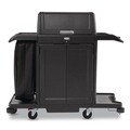Cleaning Carts | Rubbermaid Commercial 2202587 24.4 in. x 62.4 in. x 56.9 in. 4-Shelf Housekeeping Cart with Hood and Doors - Black image number 0