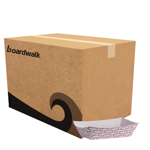  | Boardwalk BWK30LAG040 3.78 in. x 4.3 in. x 1.08 in. 6 oz. Capacity Paper Food Baskets - Red/White (1000/Carton) image number 0
