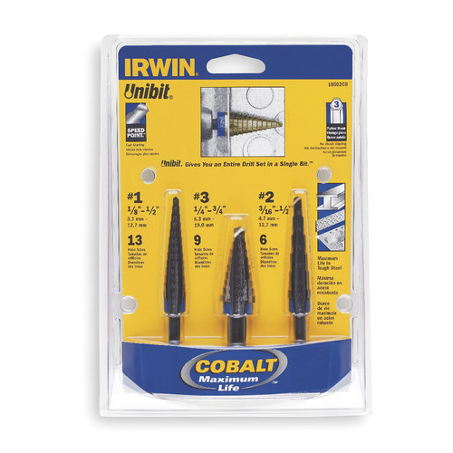 Drill Driver Bits | Irwin Vise-Grip 10502CB Cobalt Unibit, 3pc image number 0