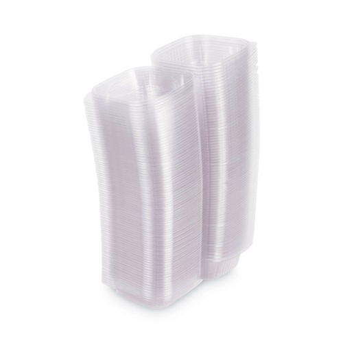 Food Trays, Containers, and Lids | Eco-Products EP-LC6 6 in. x 6 in. x 3 in. Renewable and Compostable Plastic Clamshell Hinged Food Containers - Clear (240/Carton) image number 0