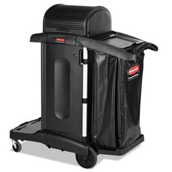 CLEANING CARTS | Rubbermaid Commercial 1861427 Executive High Security 23.1 in. x 39.6 in. x 27.5 in. Janitorial Cleaning Cart - Black