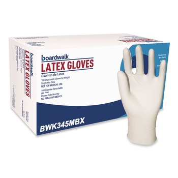 Boardwalk 4.4 mil 12 in. Long Powder-Free General-Purpose Latex Gloves - Medium, Natural (100/Box)