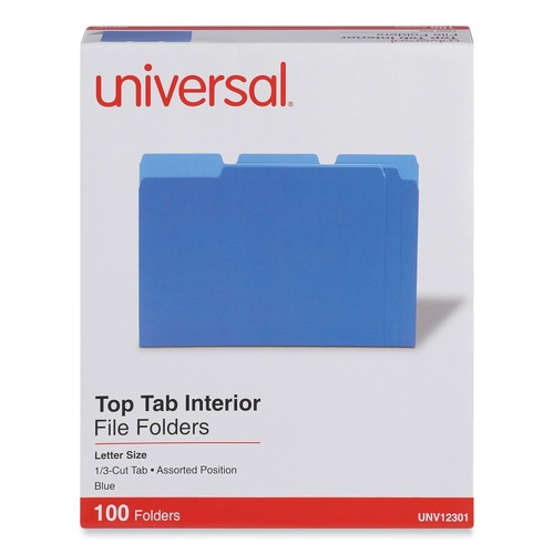 Office Jansan | Universal UNV12301 1/3-Cut Assorted Tab Interior File Folders - Letter Size, Blue (100/Box) image number 0
