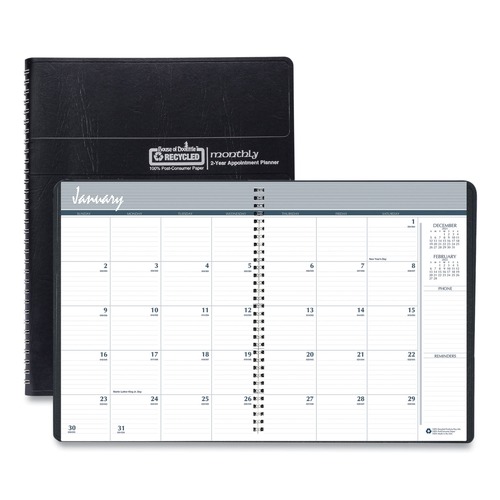 Calendars & Planners | House of Doolittle 2620-02 11 in. x 8.5 in. 24-Month (Jan 2026-Dec 2027) Recycled Ruled Monthly Planner - Black Cover image number 0