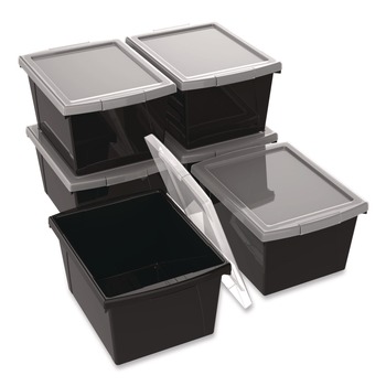 Storex Storage Bin with Lid, 4 gal, 11.25-in x 11.25-in x 7.87-in, Black, 6/Pack