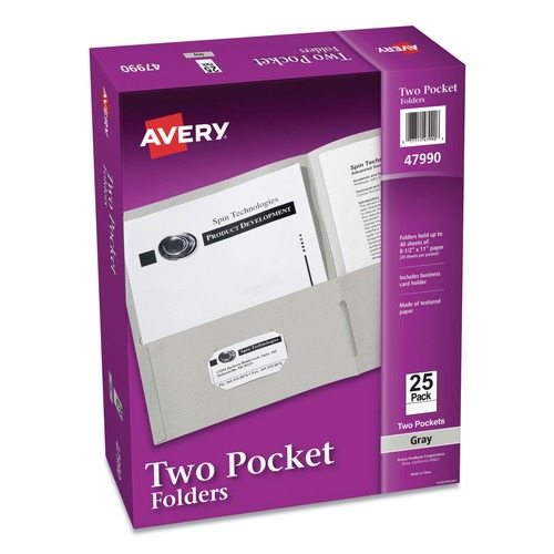 Office Jansan | Avery 47990 11 in. x 8.5 in. 40 Sheet Capacity 2-Pocket Folder - Gray (25/Box) image number 0