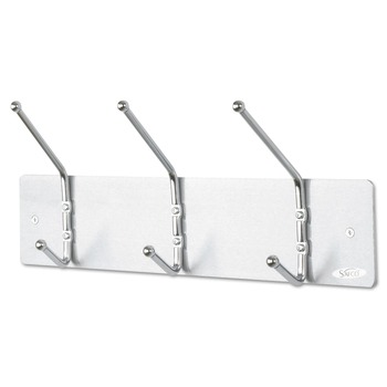 Safco 18 in. x 3-3/4 in. x 7 in. Three Ball-Tipped Double-Hooks Metal Wall Rack - Satin Metal