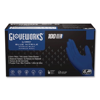 Ammex 9.5 in. 6 mil Heavy-Duty Industrial Nitrile Gloves - XX-Large/Royal Blue (1000/Carton)