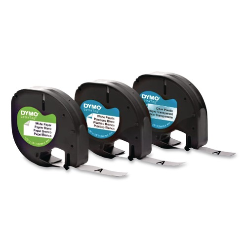 Labels | DYMO 12331 LetraTag 0.5 in. x 13 ft. Paper/Plastic Label Tape Value Pack - Assorted (3/Pack) image number 0