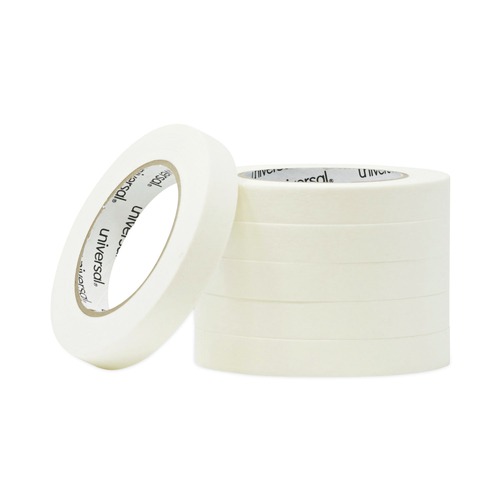 Office Jansan | Universal UNV51334 3 in. Core 18 mm x 54.8 mm Removable General Purpose Masking Tape - Beige (6/Pack) image number 0