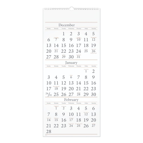 Bulletin Boards | AT-A-GLANCE SW115-28 14-Month: Dec 2025 to Feb 2027 12 in. x 27 in. 3-Month Reference Wall Calendar - White Sheets image number 0
