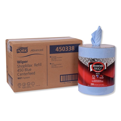 Paper Towels and Napkins | Tork 450338 Advanced ShopMax Wiper 450 Centerfeed Refill - Blue (2/Carton) image number 0