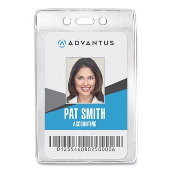 Advantus 2.63 in. x 4.38 in. Holder 2.38 in. x 4.25 in. Insert Prepunched for Chain/Clip Vertical Security ID Badge Holders - Clear (50/Box)