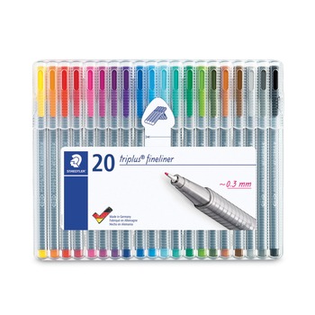 Staedtler 334 SB20A6 Triplus Fineliner 0.3 mm Assorted Ink Colors Porous Point Pens (20/Pack)