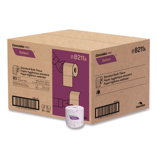 Cleaning & Janitorial Supplies | Cascades PRO B211 2-Ply Septic Safe Select Standard Bath Tissue - White (80 Rolls/Carton) image number 0