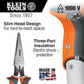 Pliers | Klein Tools 2038EINS 8 in. Slim Insulated Long Nose Side Cutter Pliers image number 3