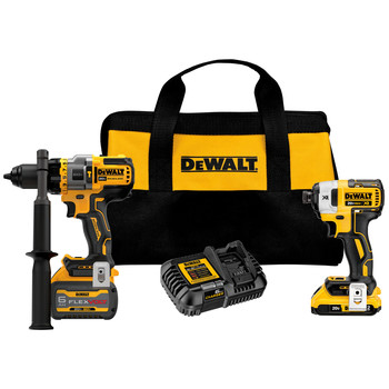  | Dewalt DCK2100D1T1 20V MAX XR Brushless Lithium-Ion 1/4 in. Cordless Impact Driver / 1/2 in. Hammer Drill Driver Combo Kit with FLEXVOLT ADVANTAGE (2 Ah / 6 Ah)